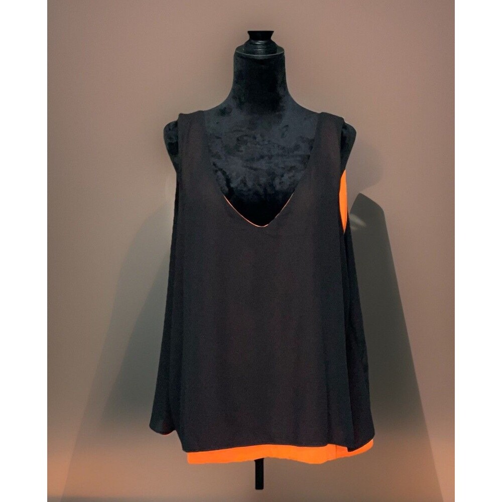 Marianne Sleeveless Women Two Layer Black Over Orange Top Size 3 X